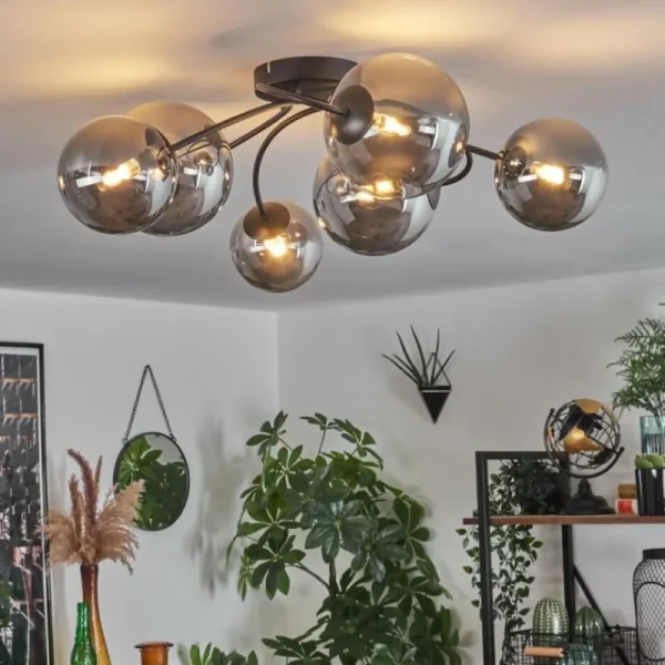 hofstein Plafonnier - Verre Chehalis Fumé, 6 lumières* Lampes Modernes