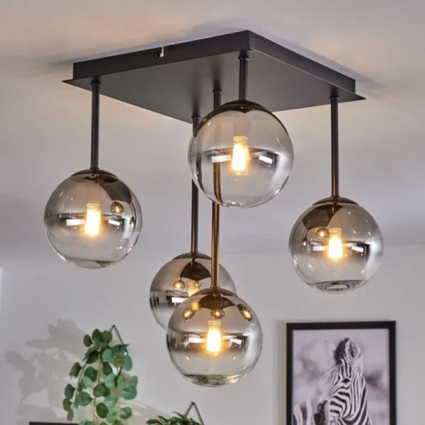 hofstein Plafonnier - Verre Chehalis Clair, Fumé, 5 lumières* Lampes Modernes