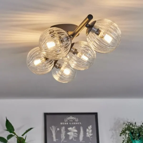hofstein Plafonnier - Verre Chehalis Clair, 5 lumières* Lampes Modernes