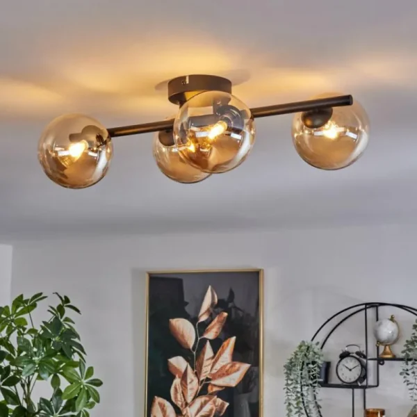 hofstein Plafonnier - Verre Chehalis Ambre, 4 lumières* Lampes En Verre