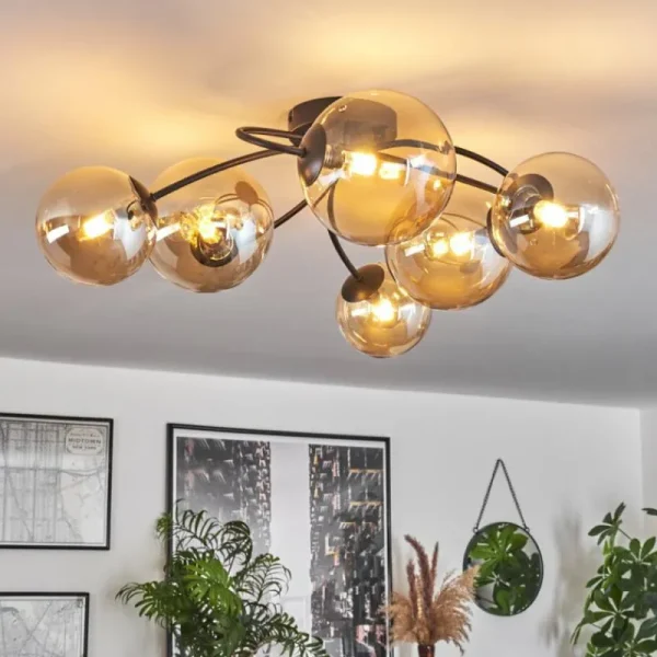 hofstein Plafonnier - Verre Chehalis Ambre, 6 lumières* Lampes En Verre