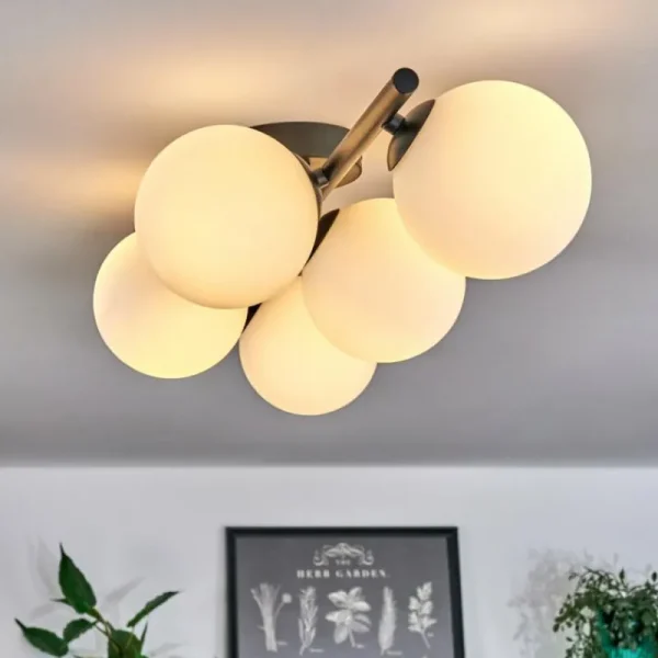 hofstein Plafonnier - Verre Chehalis Blanc, 5 lumières* Lampes En Verre