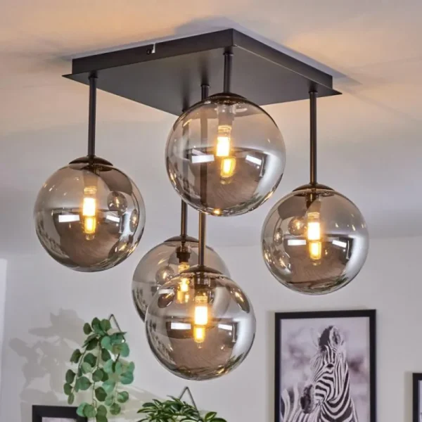 hofstein Plafonnier - Verre Chehalis Fumé, 5 lumières* Lampes Modernes
