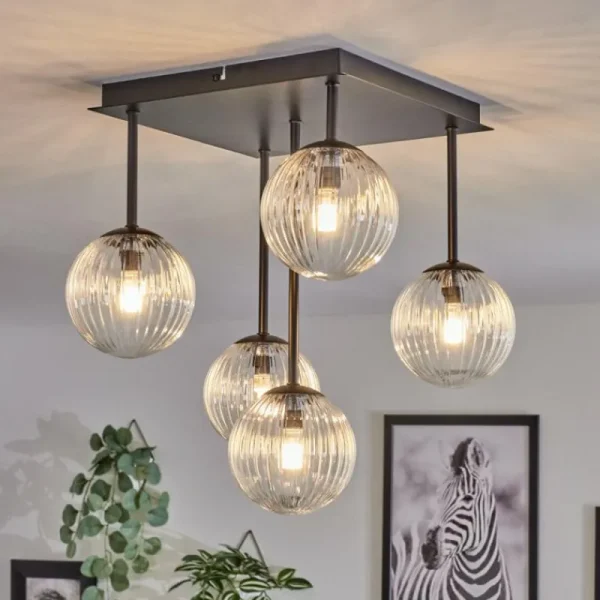 hofstein Plafonnier - Verre Chehalis Clair, 5 lumières* Lampes En Verre