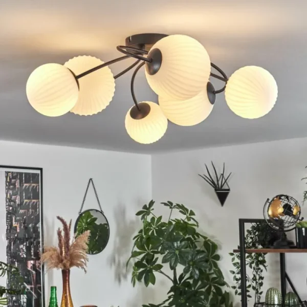 hofstein Plafonnier - Verre Chehalis Noir, 6 lumières* Lampes En Verre