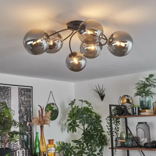 hofstein Plafonnier - Verre Chehalis Fumé, 6 lumières* Lampes Modernes