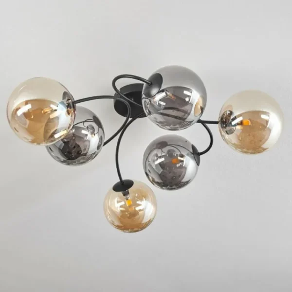 hofstein Plafonnier - Verre Chehalis Ambre, Fumé, 6 lumières* Lampes Modernes