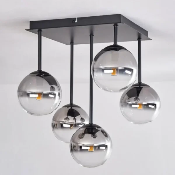 hofstein Plafonnier - Verre Chehalis Clair, Fumé, 5 lumières* Lampes Modernes