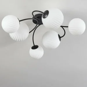 hofstein Plafonnier - Verre Chehalis Noir, 6 lumières* Lampes En Verre