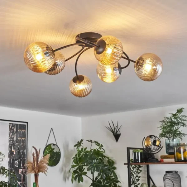 hofstein Plafonnier - Verre Chehalis Ambre, 6 lumières* Lampes Modernes