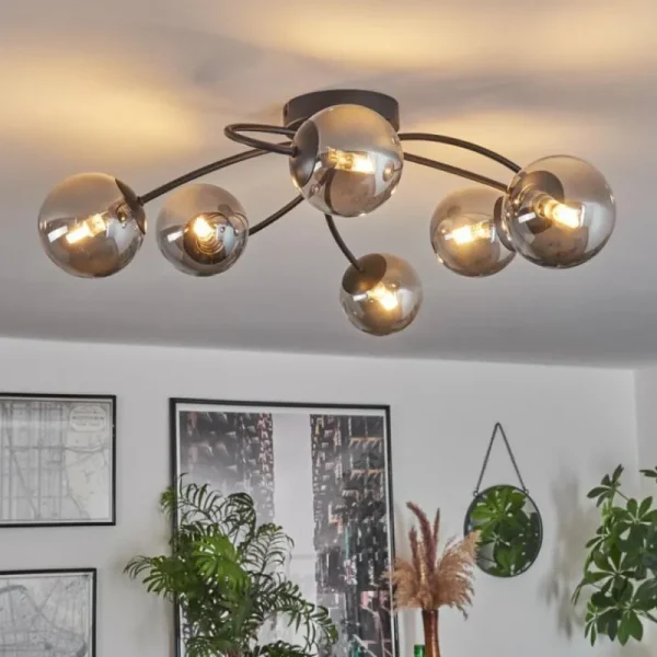 hofstein Plafonnier - Verre Chehalis Fumé, 6 lumières* Lampes Modernes