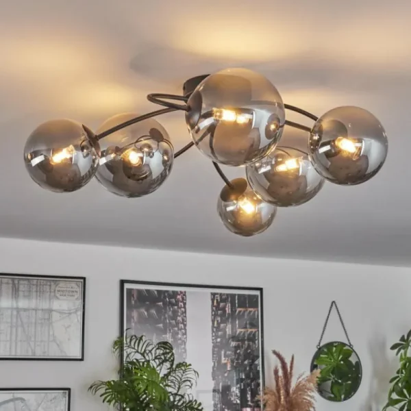 hofstein Plafonnier - Verre Chehalis Fumé, 6 lumières* Lampes Modernes