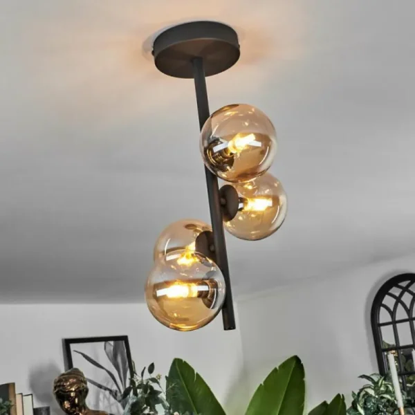 hofstein Plafonnier - Verre Chehalis Fumé, 4 lumières* Lampes Modernes