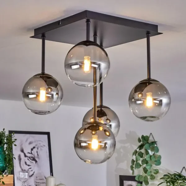 hofstein Plafonnier - Verre Chehalis Clair, Fumé, 5 lumières* Lampes Modernes