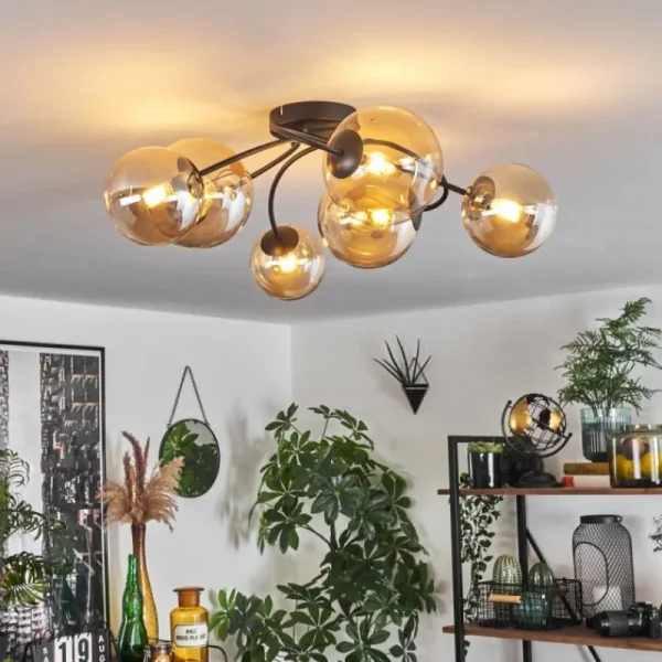 hofstein Plafonnier - Verre Chehalis Ambre, 6 lumières* Lampes En Verre
