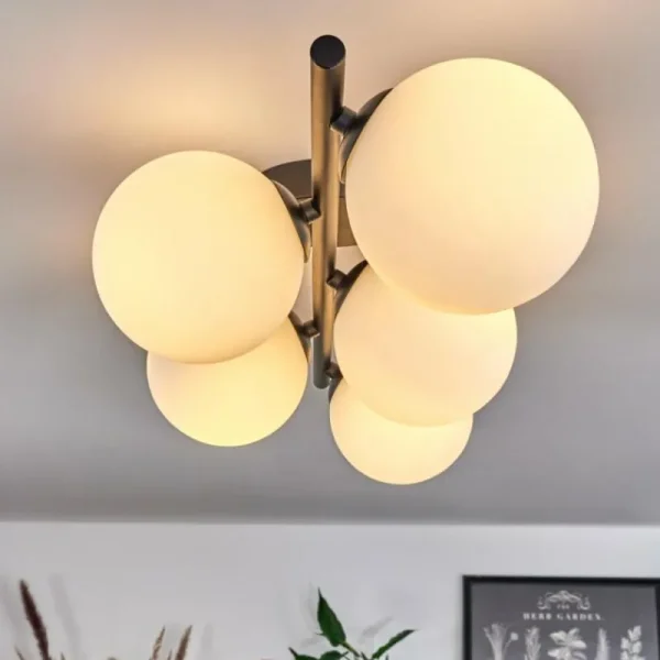 hofstein Plafonnier - Verre Chehalis Blanc, 5 lumières* Lampes En Verre
