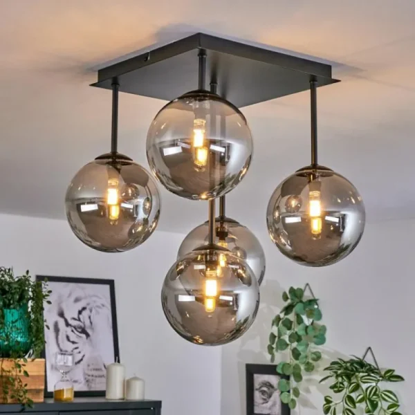 hofstein Plafonnier - Verre Chehalis Fumé, 5 lumières* Lampes Modernes