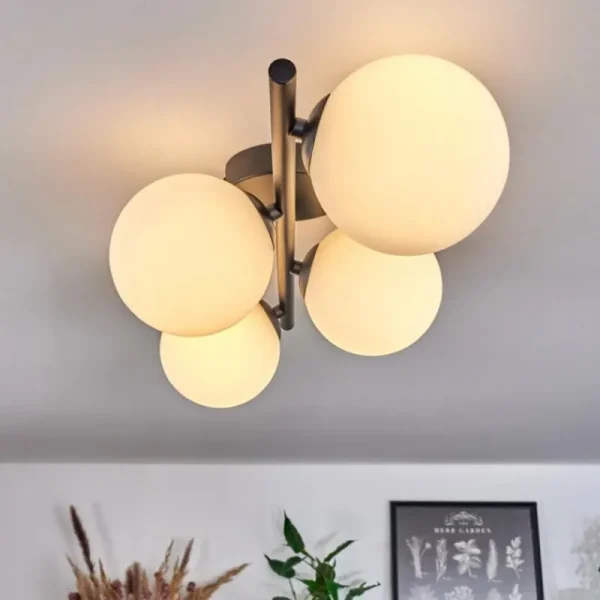 hofstein Plafonnier - Verre Chehalis Blanc, 4 lumières* Lampes En Verre