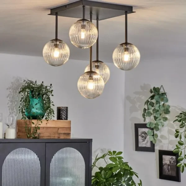 hofstein Plafonnier - Verre Chehalis Clair, 5 lumières* Lampes En Verre