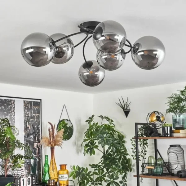 hofstein Plafonnier - Verre Chehalis Fumé, 6 lumières* Lampes Modernes