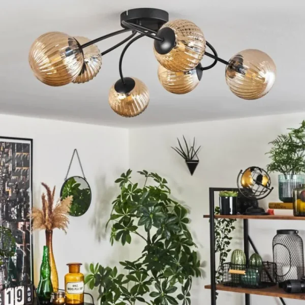 hofstein Plafonnier - Verre Chehalis Ambre, 6 lumières* Lampes Modernes