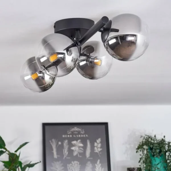 hofstein Plafonnier - Verre Chehalis Clair, Fumé, 4 lumières* Lampes Modernes