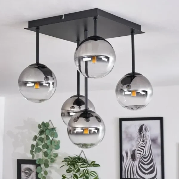 hofstein Plafonnier - Verre Chehalis Clair, Fumé, 5 lumières* Lampes Modernes