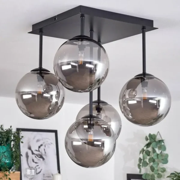 hofstein Plafonnier - Verre Chehalis Fumé, 5 lumières* Lampes Modernes