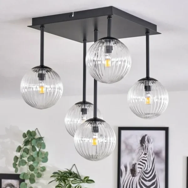hofstein Plafonnier - Verre Chehalis Clair, 5 lumières* Lampes En Verre