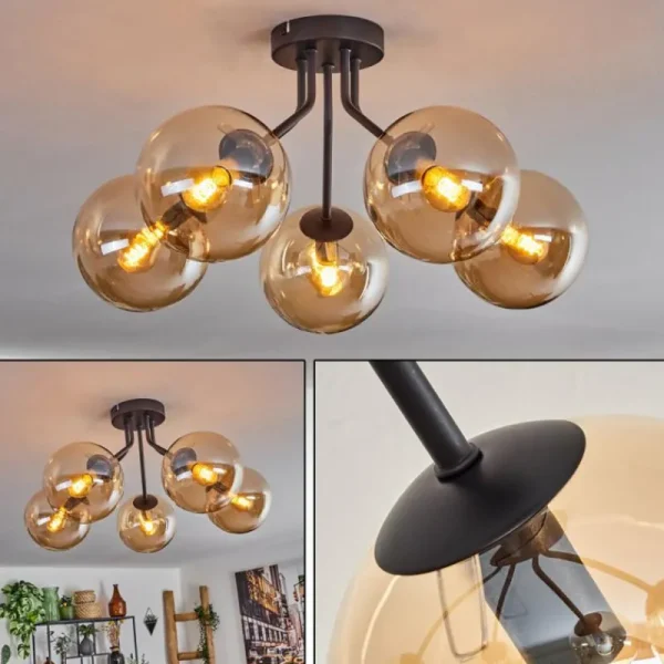 hofstein Plafonnier - Verre Gastor Ambre, 5 lumières* Lampes En Verre