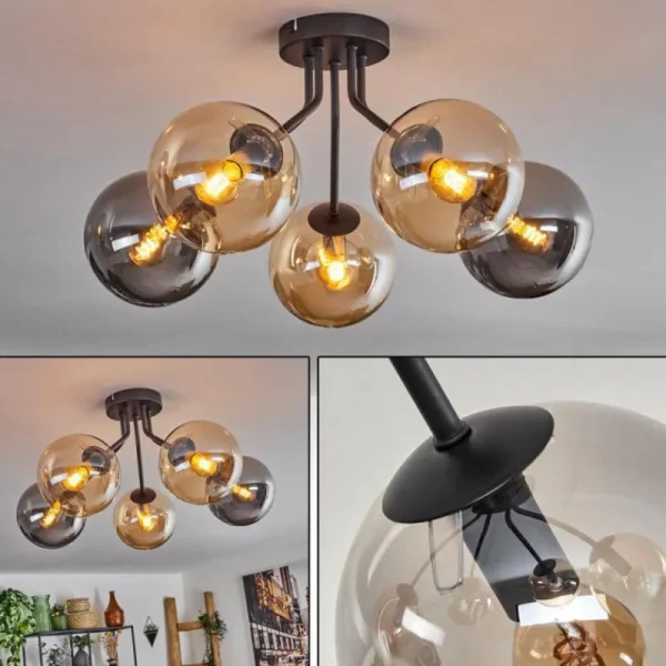 hofstein Plafonnier - Verre Gastor Ambre, Fumé, 5 lumières* Lampes Modernes