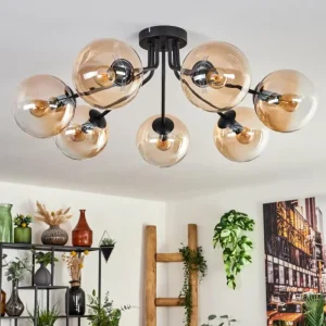 hofstein Plafonnier - Verre Gastor Ambre, Clair, 7 lumières* Lampes En Verre