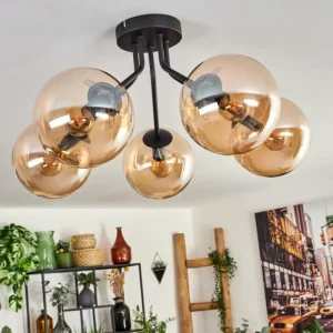 hofstein Plafonnier - Verre Gastor Ambre, 5 lumières* Lampes En Verre