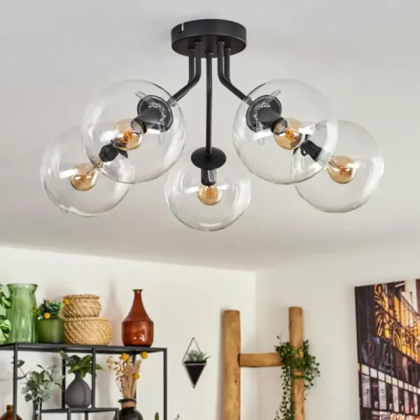 hofstein Plafonnier - Verre Gastor Clair, 5 lumières* Lampes En Verre