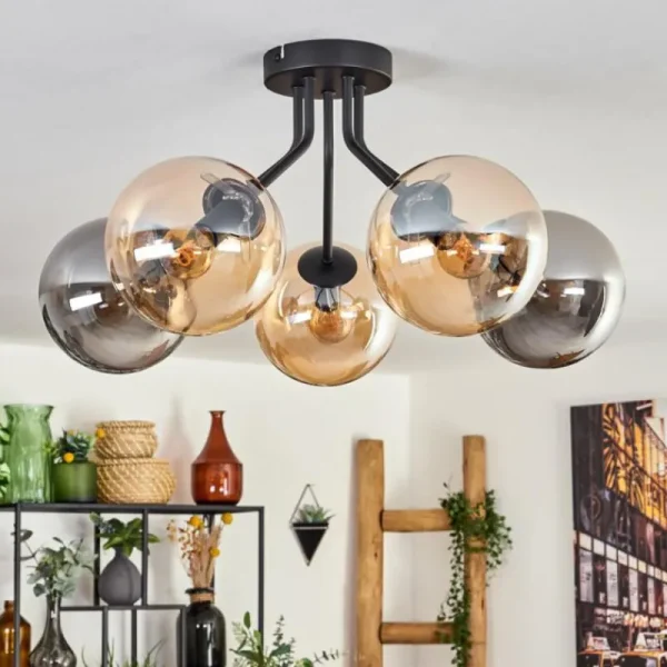 hofstein Plafonnier - Verre Gastor Ambre, Fumé, 5 lumières* Lampes Modernes