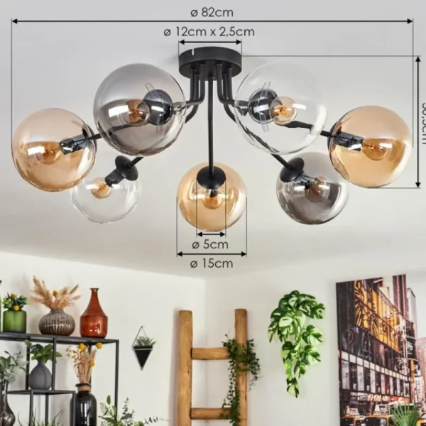 hofstein Plafonnier - Verre Gastor Ambre, Clair, Fumé, 7 lumières* Lampes Modernes