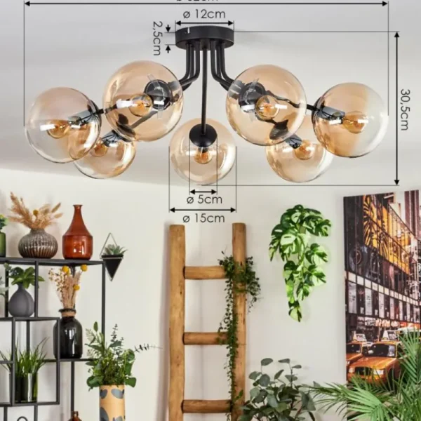 hofstein Plafonnier - Verre Gastor Ambre, Clair, 7 lumières* Lampes En Verre