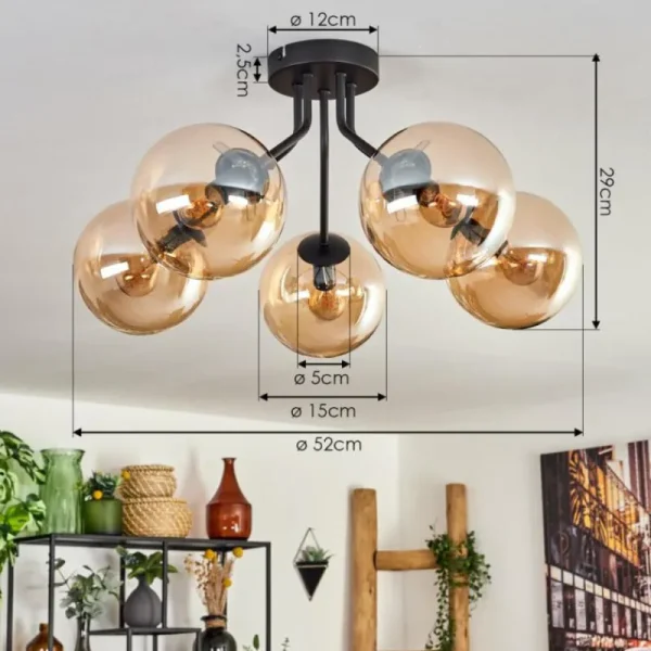hofstein Plafonnier - Verre Gastor Ambre, 5 lumières* Lampes En Verre