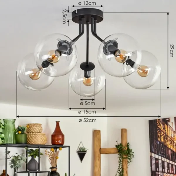 hofstein Plafonnier - Verre Gastor Clair, 5 lumières* Lampes En Verre