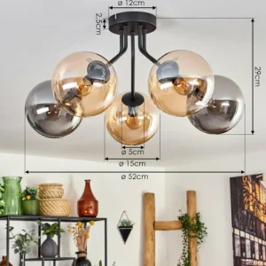 hofstein Plafonnier - Verre Gastor Ambre, Fumé, 5 lumières* Lampes Modernes