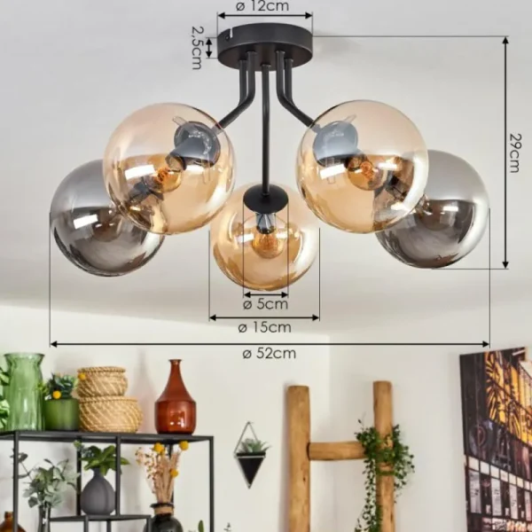 hofstein Plafonnier - Verre Gastor Ambre, Fumé, 5 lumières* Lampes Modernes