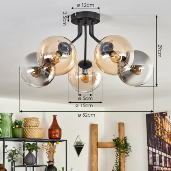 hofstein Plafonnier - Verre Gastor Ambre, Clair, Fumé, 5 lumières* Lampes Modernes
