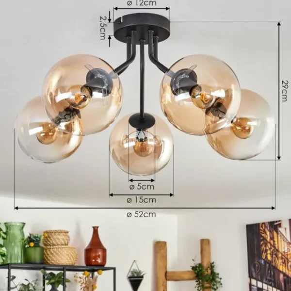hofstein Plafonnier - Verre Gastor Ambre, Clair, 5 lumières* Lampes En Verre