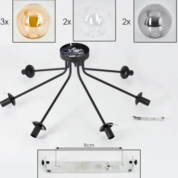 hofstein Plafonnier - Verre Gastor Ambre, Clair, Fumé, 7 lumières* Lampes Modernes