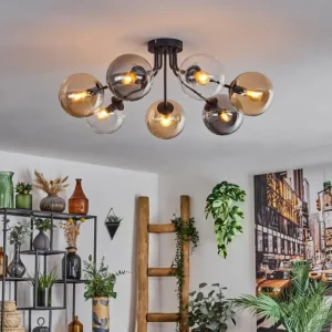 hofstein Plafonnier - Verre Gastor Ambre, Clair, Fumé, 7 lumières* Lampes Modernes
