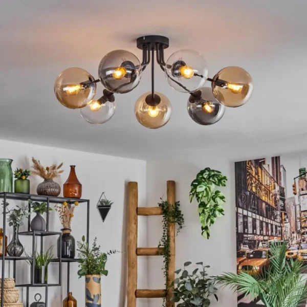 hofstein Plafonnier - Verre Gastor Ambre, Clair, Fumé, 7 lumières* Lampes Modernes
