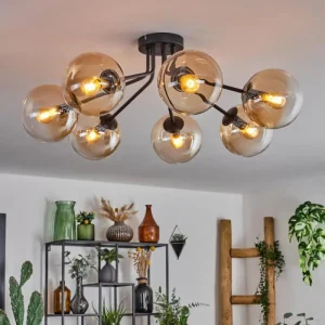 hofstein Plafonnier - Verre Gastor Ambre, Clair, 7 lumières* Lampes En Verre