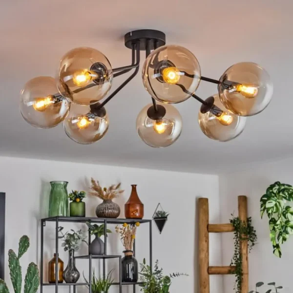 hofstein Plafonnier - Verre Gastor Ambre, Clair, 7 lumières* Lampes En Verre