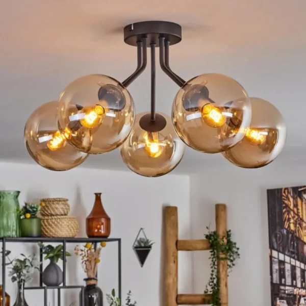 hofstein Plafonnier - Verre Gastor Ambre, 5 lumières* Lampes En Verre