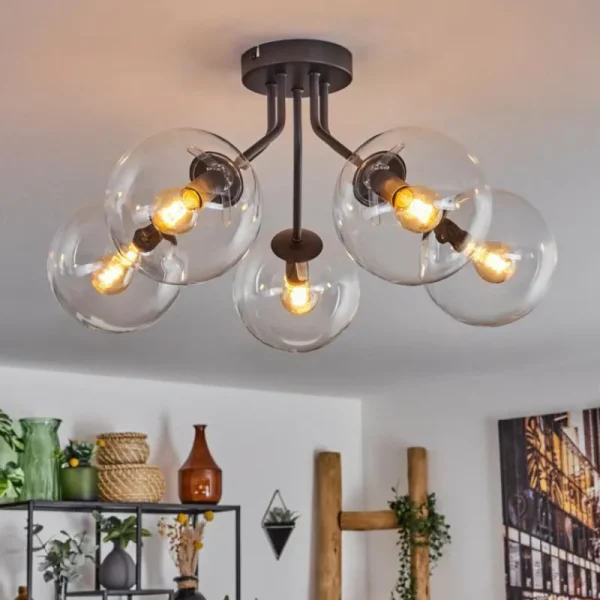 hofstein Plafonnier - Verre Gastor Clair, 5 lumières* Lampes En Verre
